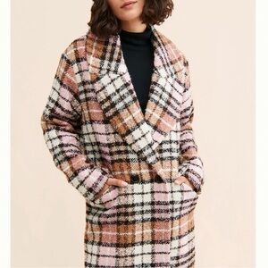 Bernardo Plaid Double Breasted Long Coat, NEW